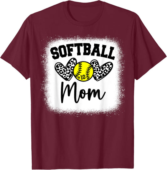 Custom Softball Mom Number 10 Heart for Mom T-Shirt - T-Shirt | Maroon