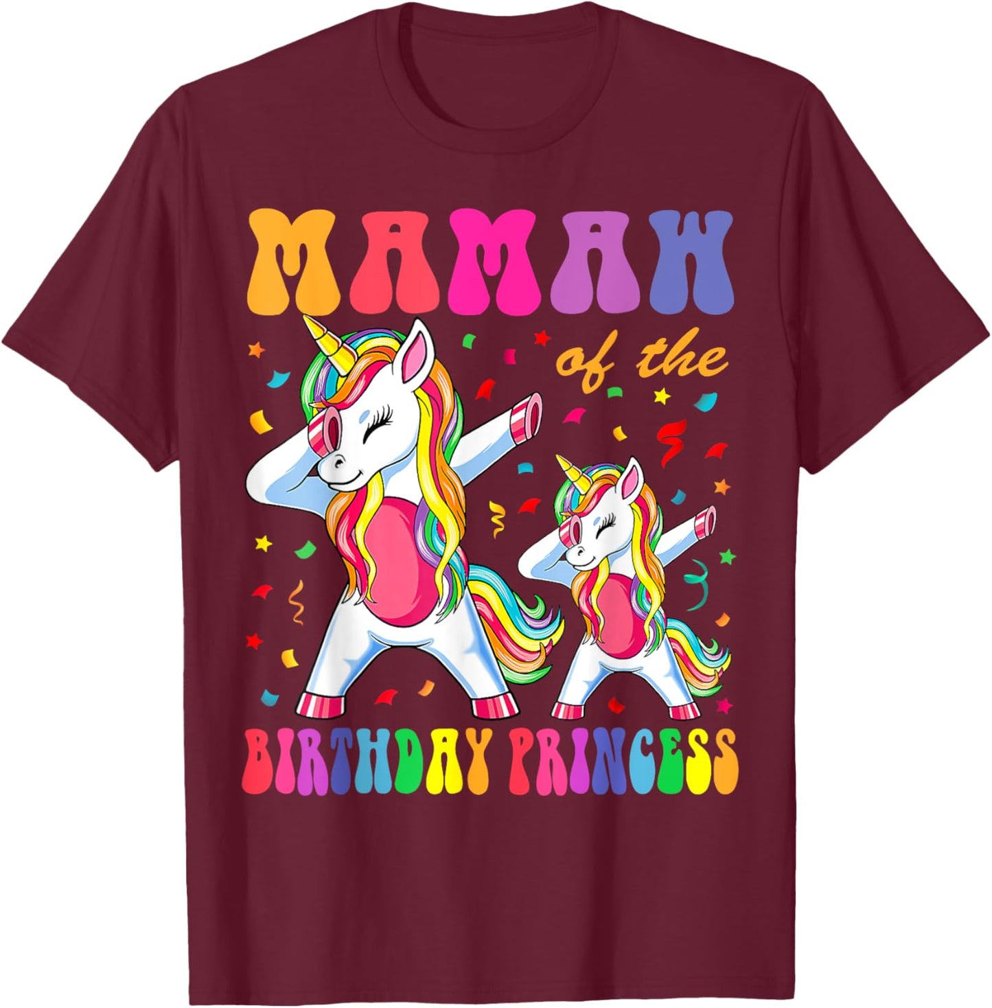 Mamaw of the Birthday Princess Girl Dabbing Unicorn Family T-Shirt - T-Shirt | Maroon