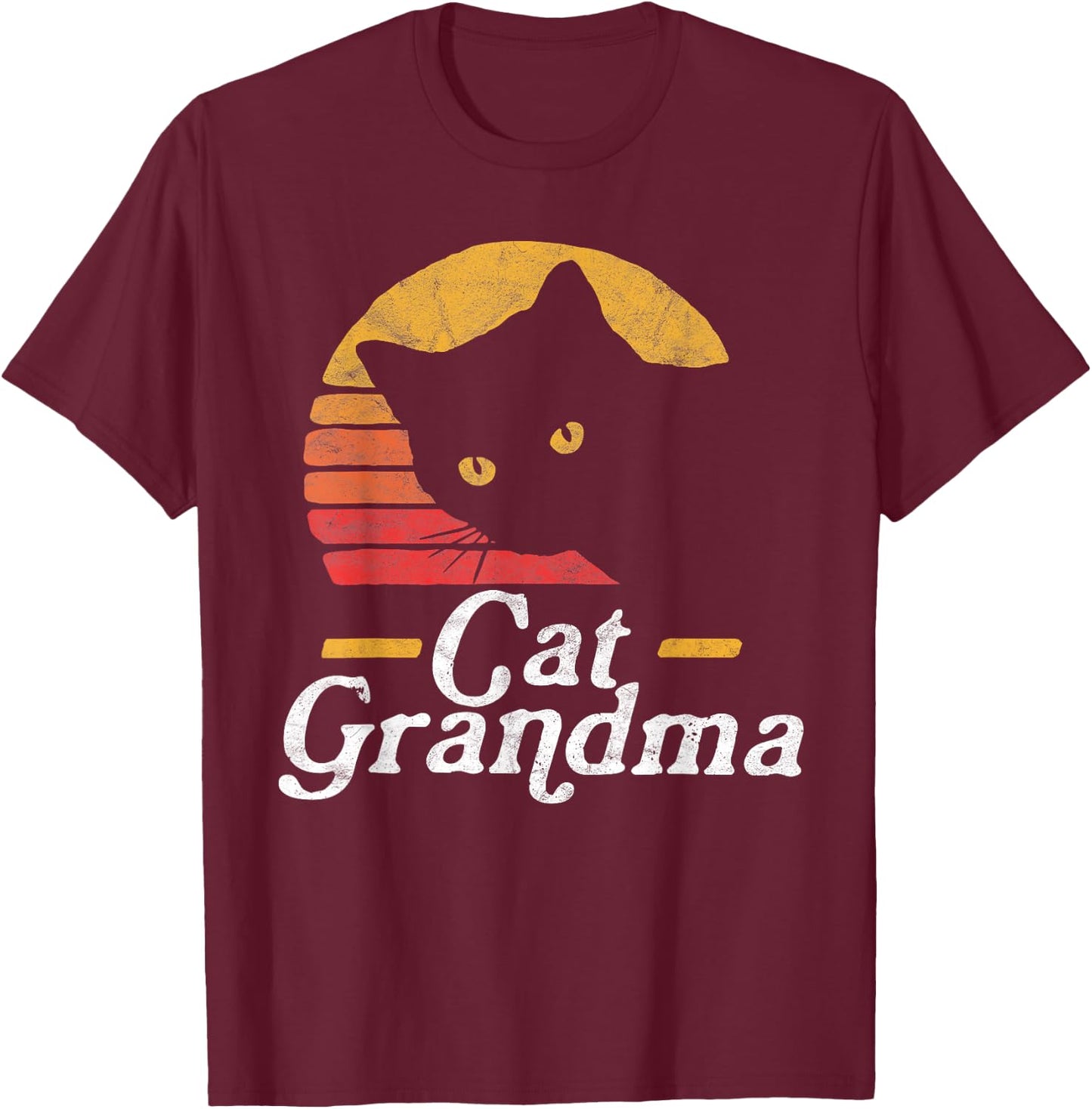 Cat Grandma Vintage Eighties Style Sun Cat Retro Distressed T-Shirt - T-Shirt | Maroon