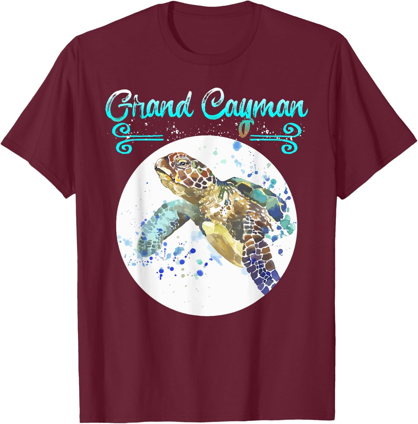 Grand Cayman Islands Turtle Tuna Stingray Blue Souvenir Gift T-Shirt - T-Shirt | Maroon