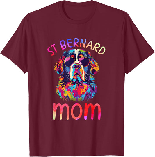Saint Bernard Lovers Pop Art Sunglasses St Bernard Mom T-Shirt - T-Shirt | Maroon