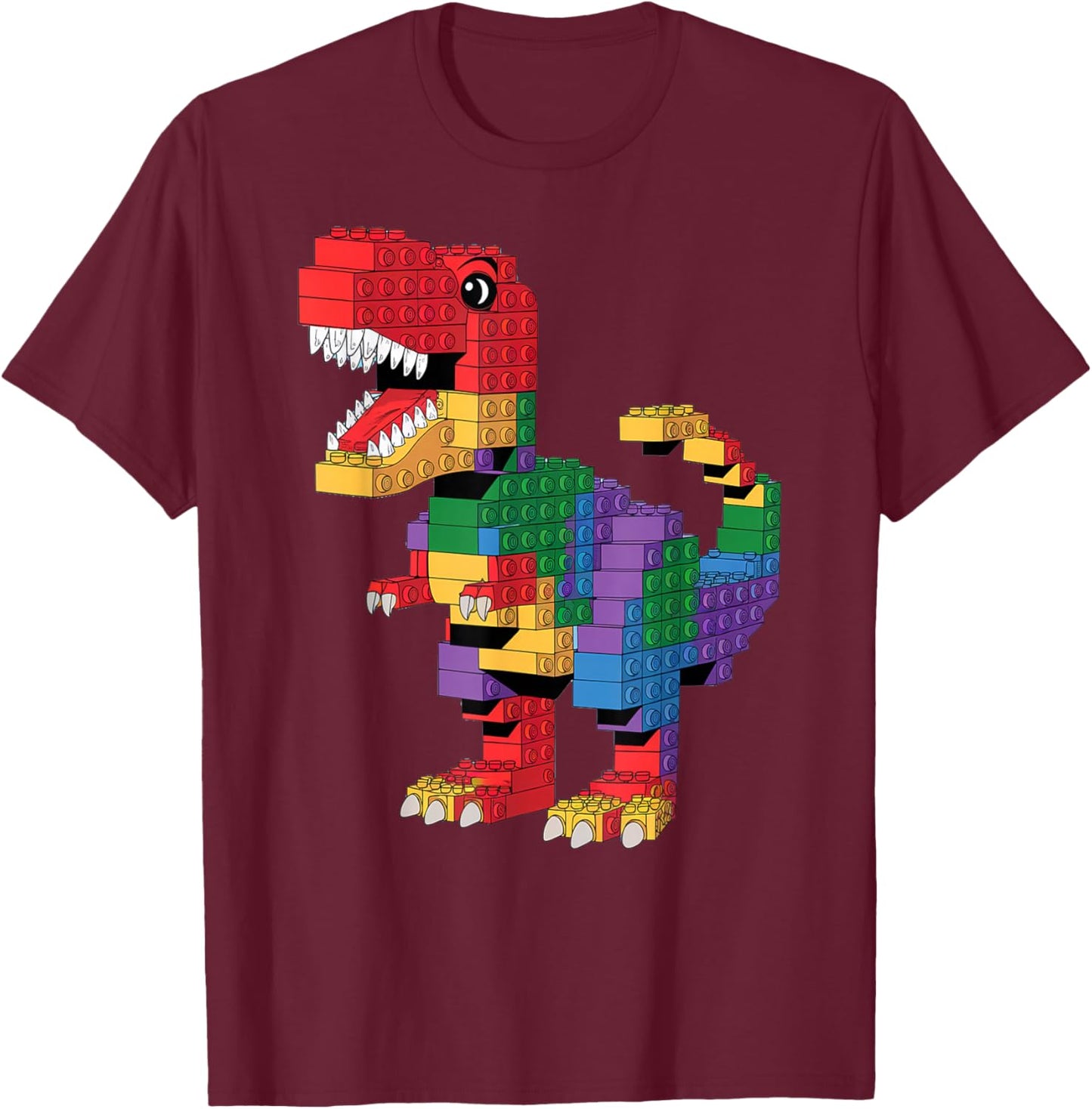 Master Builder Men Boys Kids Building Bricks Dinosaur T-Rex T-Shirt - T-Shirt | Maroon