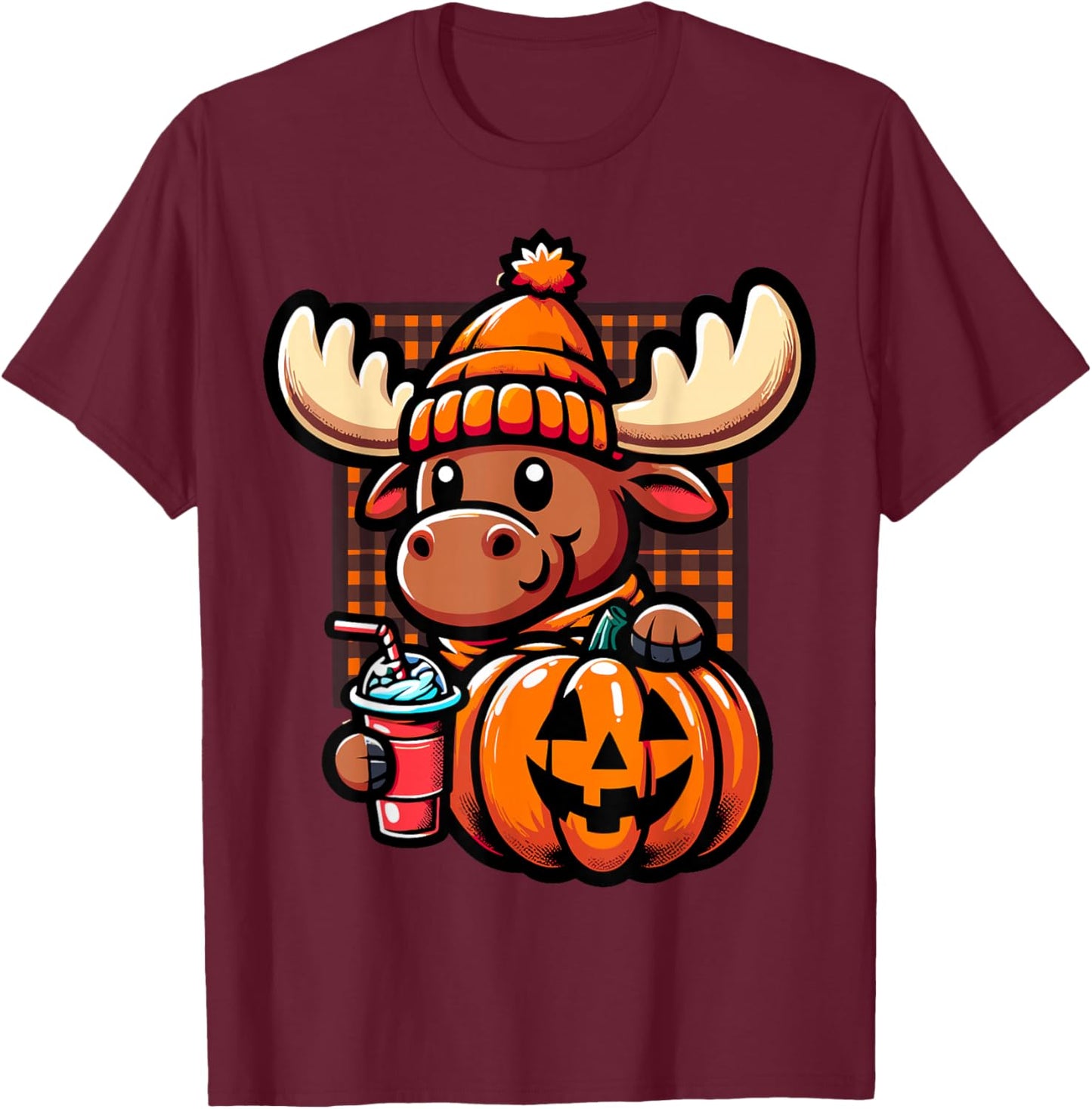 Halloween Moose Pumpkin T-Shirt - T-Shirt | Maroon