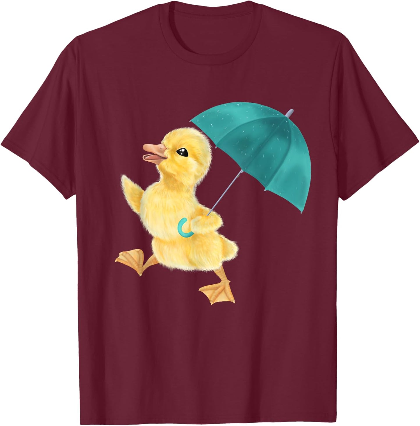 Duckling with Umbrella - Rainy day duck T-Shirt - T-Shirt | Maroon