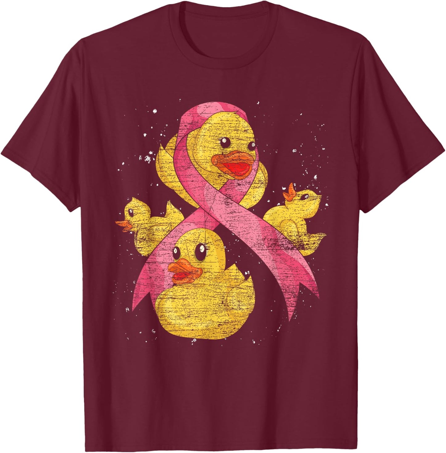 Cute Ducky Pink Ribbon Rubber Duck Breast Cancer Awareness T-Shirt - T-Shirt | Maroon