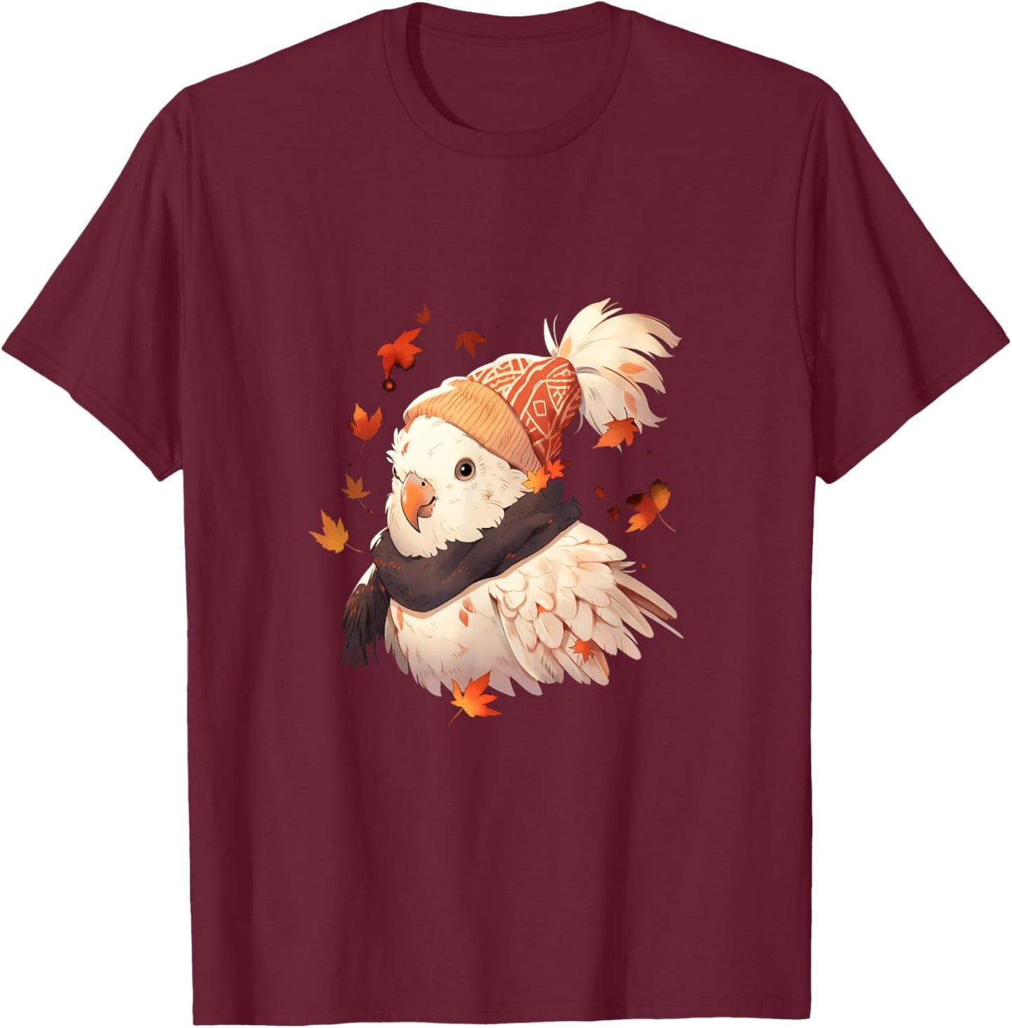 Cockatoo Bird Parrot Autumn Autumn Leaves Thanksgiving T-Shirt - T-Shirt | Maroon