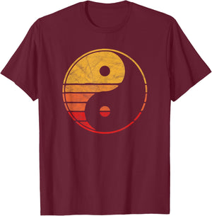 Vintage Yin Yang 80's Minimalist Sun Retro Graphic T-Shirt - T-Shirt | Maroon