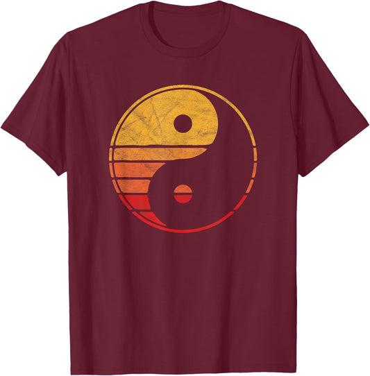 Vintage Yin Yang 80's Minimalist Sun Retro Graphic T-Shirt - T-Shirt | Maroon
