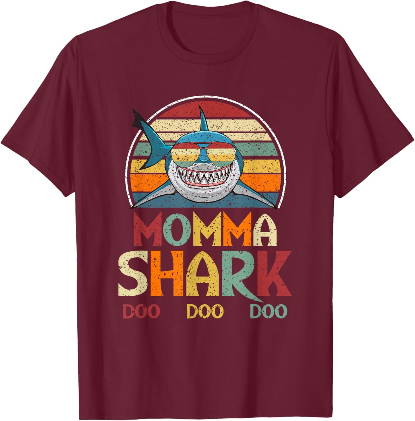 Retro Vintage Momma Shark Mom Gift T-Shirt - T-Shirt | Maroon