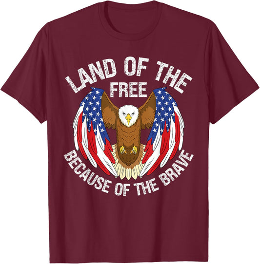 USA Eagle Land of the Free Because of the Brave Men T-Shirt - T-Shirt | Maroon
