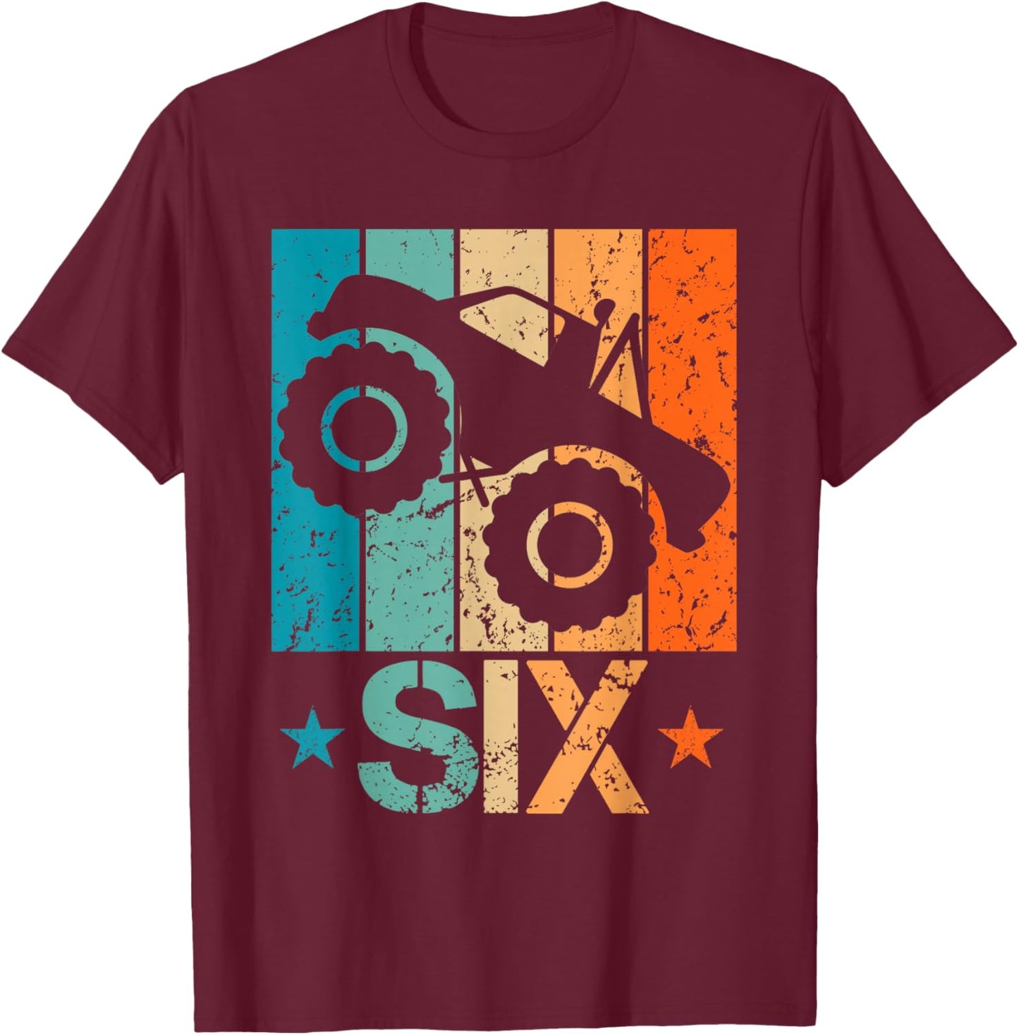 6th Monster Truck Birthday 6 Year Old 6yr Boys Birthday T-Shirt - T-Shirt | Maroon