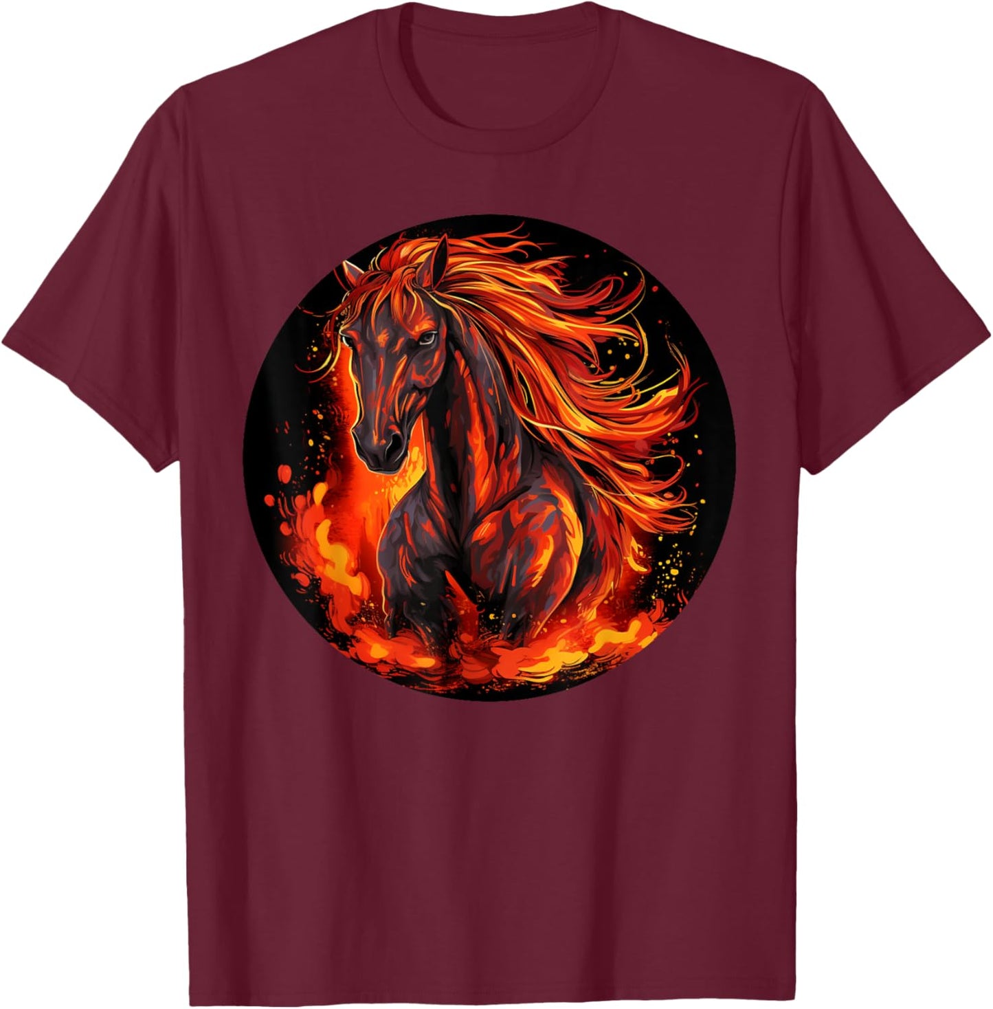 Funny burning horse outfit for horses flames lovers T-Shirt - T-Shirt | Maroon