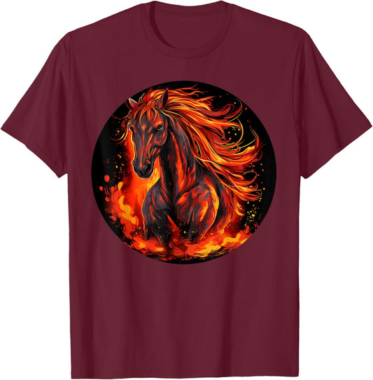 Funny burning horse outfit for horses flames lovers T-Shirt - T-Shirt | Maroon