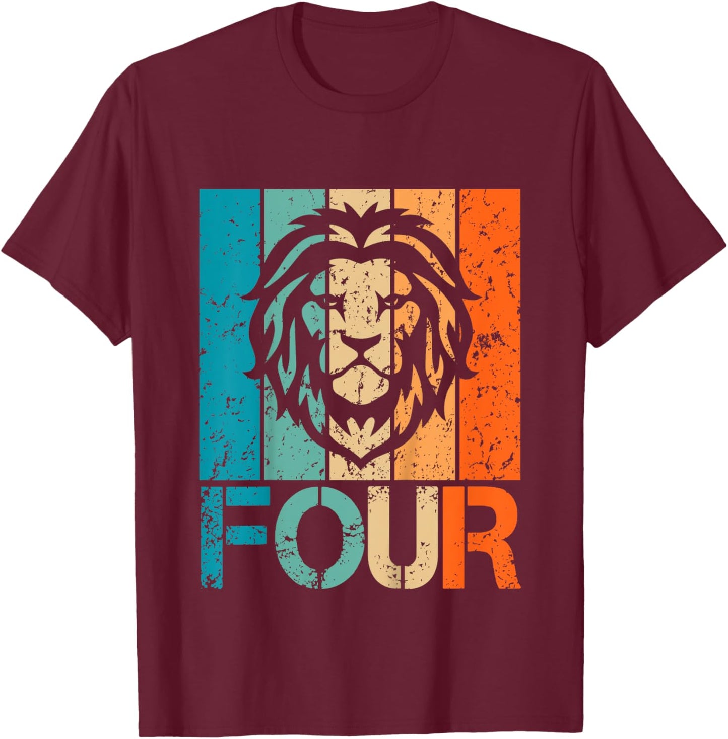 Kids Funny 4th Lion Birthday 4 Year Old Birthday Lion T-Shirt - T-Shirt | Maroon