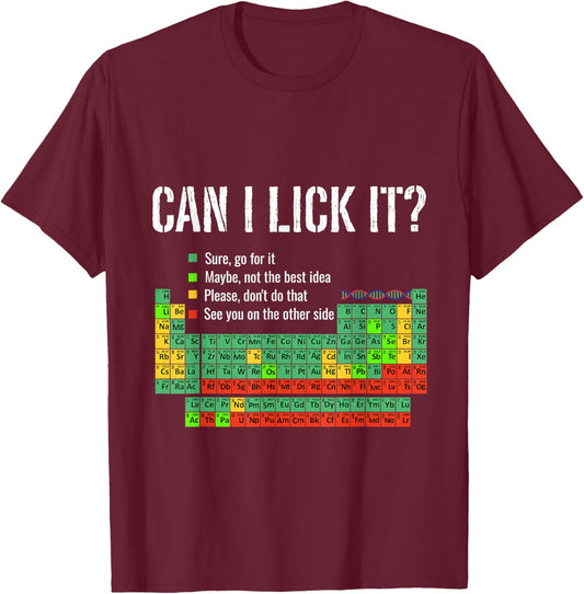 Lustig kann ich es lecken? 100 Tage Schulperiodensystem T-Shirt - T-Shirt | Maroon