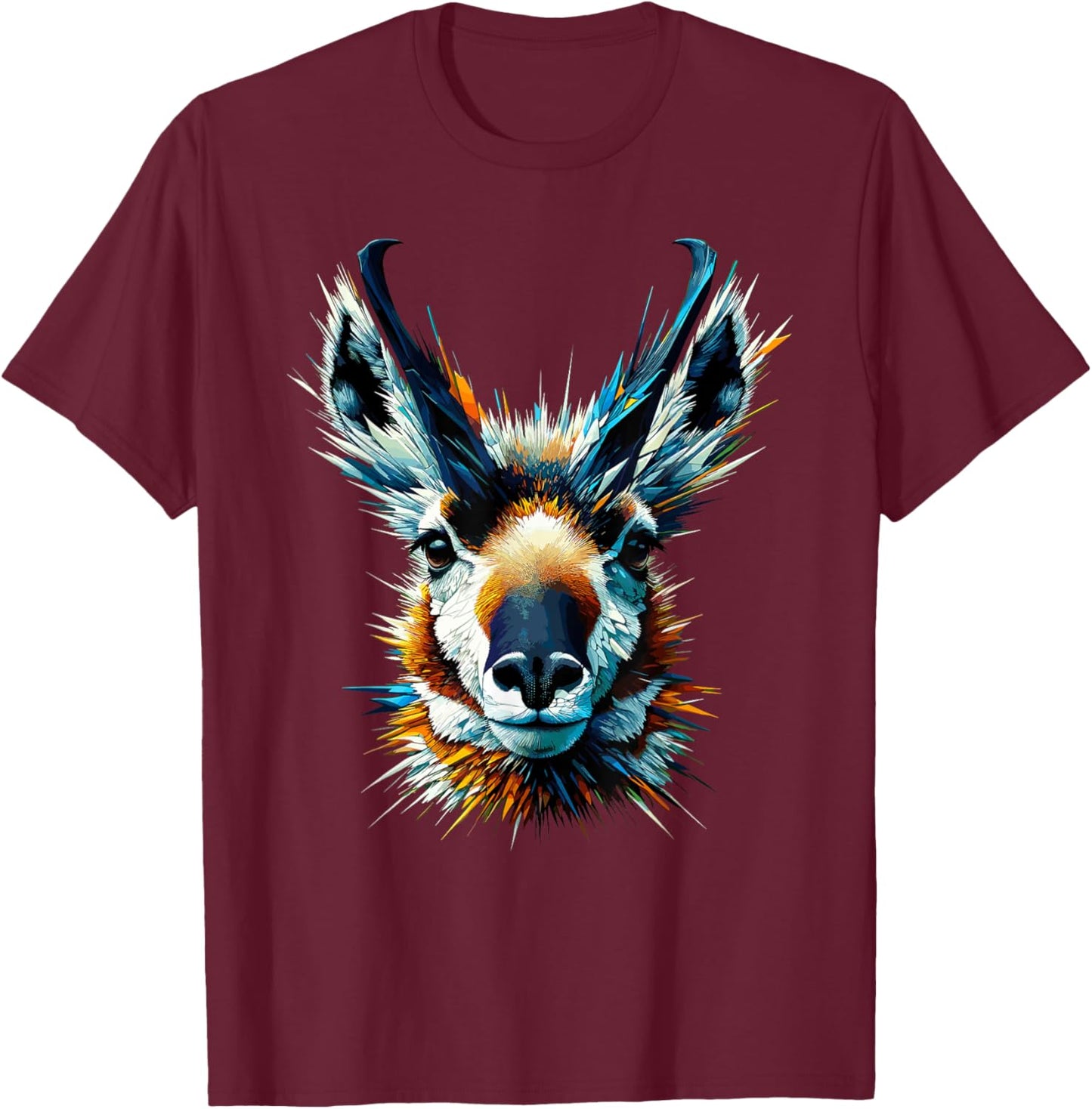 Polygon Art Pronghorn American Antelope Pronghorns T-Shirt - T-Shirt | Maroon
