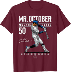 Mr. October Mookie Betts Los Angeles Baseball MLBPA T-Shirt - T-Shirt | Maroon