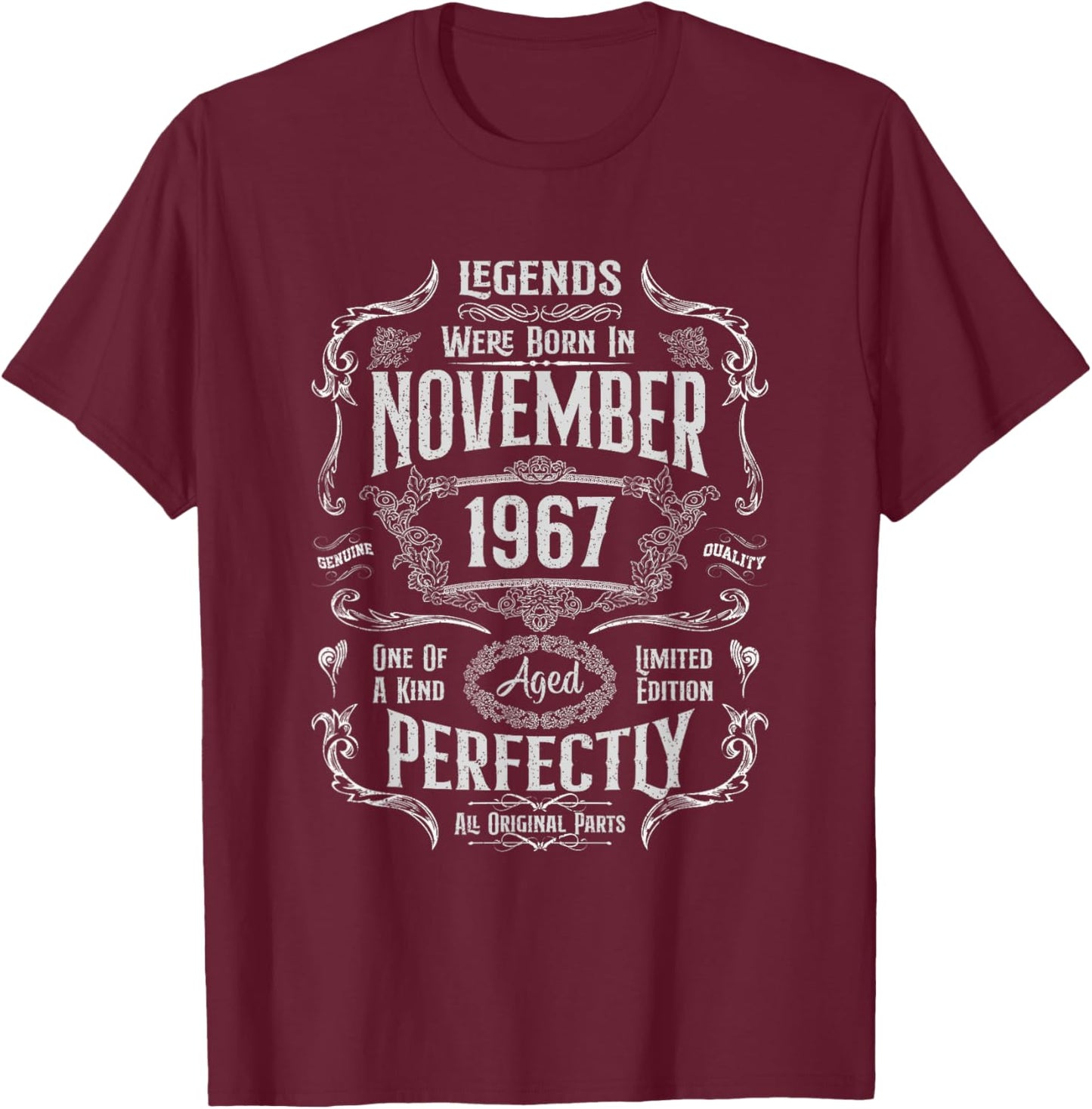 57th Birthday Legends Were Born In November 1967 T-Shirt - T-Shirt | Maroon