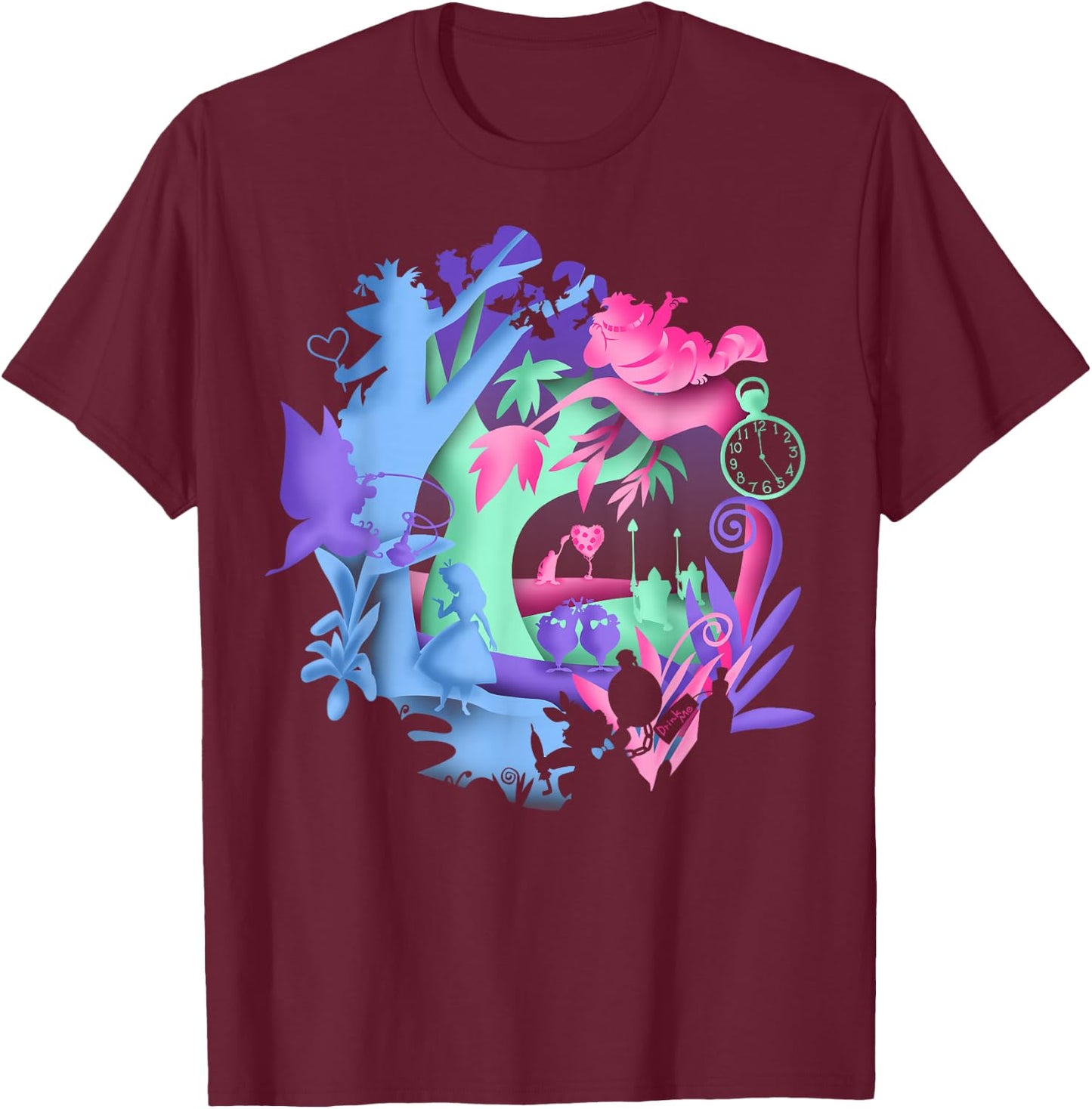 Disney Alice in Wonderland Neon Forest Silhouette Small T-Shirt - T-Shirt | Maroon