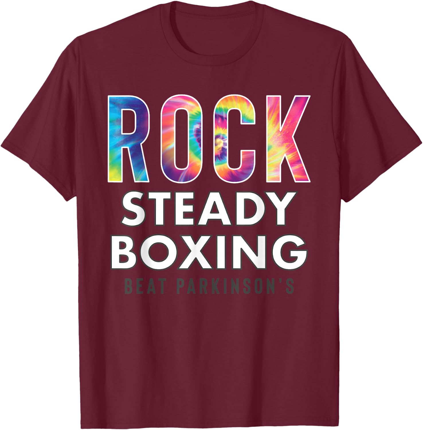 Rock Steady Boxing Hippie Tie Dye NEW T-Shirt - T-Shirt | Maroon
