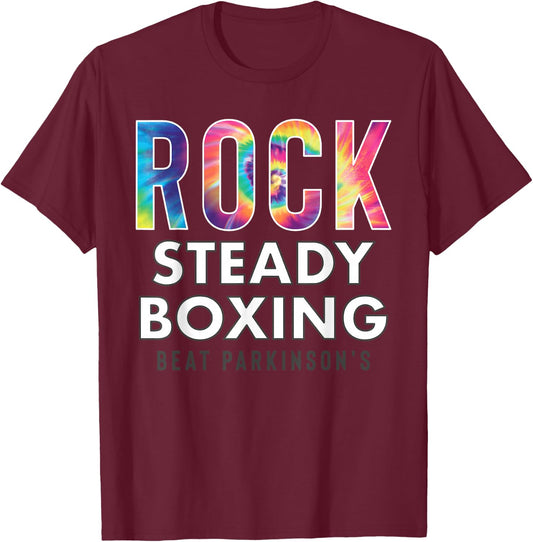 Rock Steady Boxing Hippie Tie Dye NEW T-Shirt - T-Shirt | Maroon
