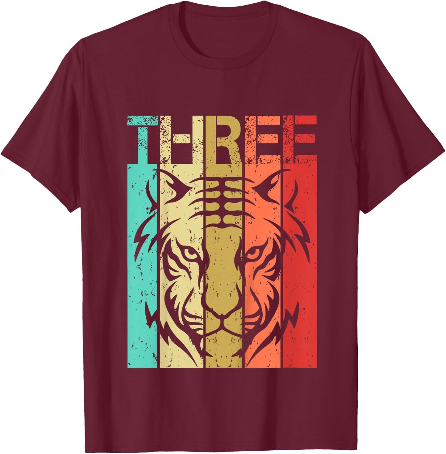 Tiger Birthday 3 Year Old Boy Girl Tiger 3rd Birthday T-Shirt - T-Shirt | Maroon