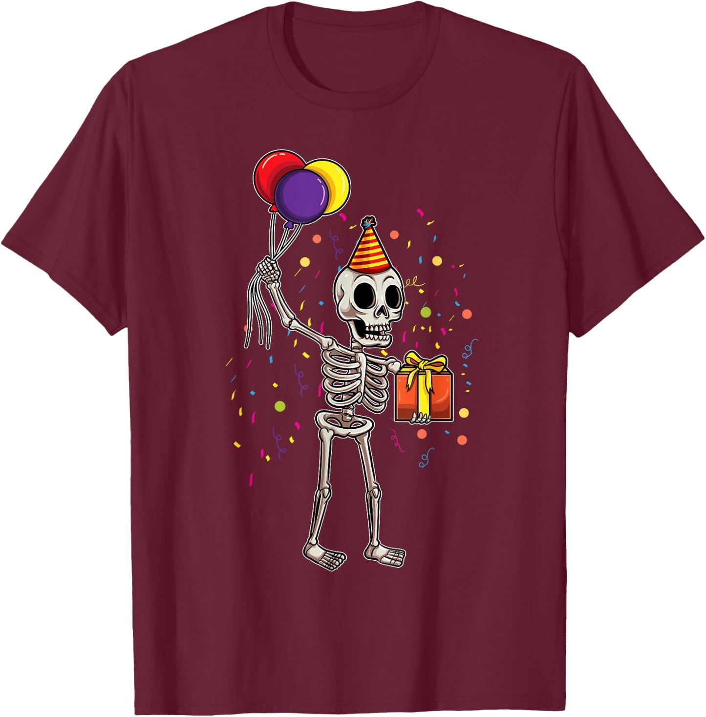 Skeleton Halloween Birthday T-Shirt - T-Shirt | Maroon