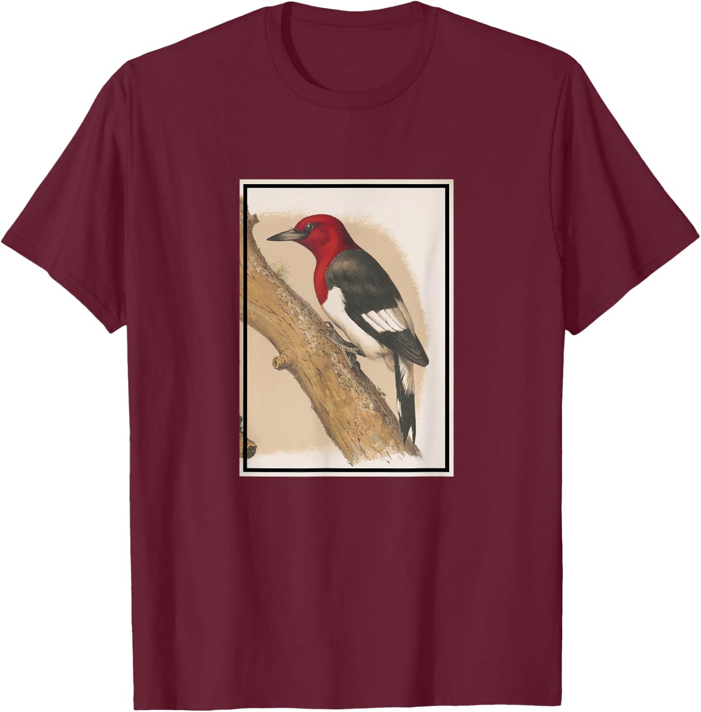 Red-headed Woodpecker Vintage Illustration (1874) T-Shirt - T-Shirt | Maroon