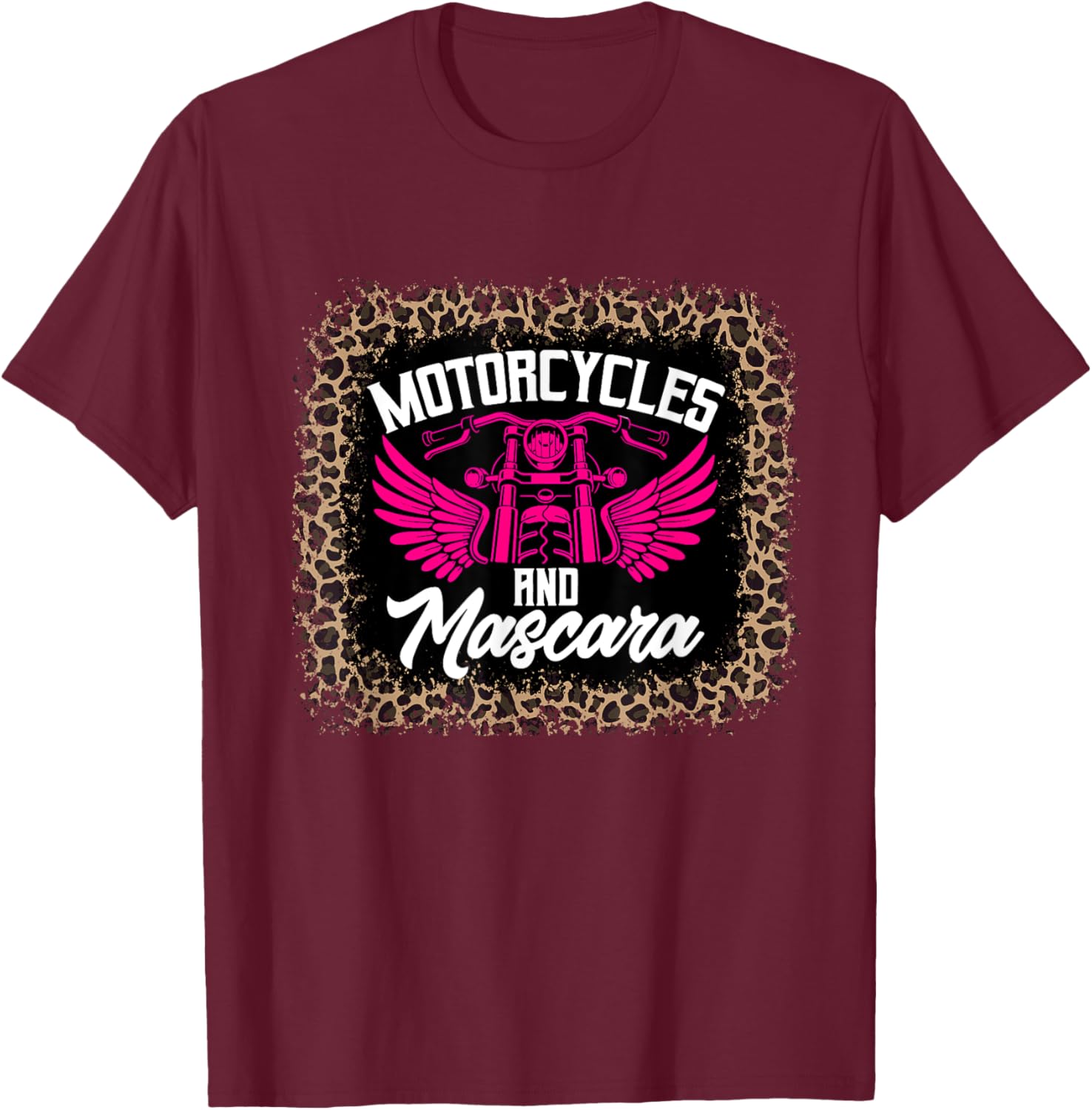 Motorcycle And Mascara Shirt Leopard Print T-Shirt - T-Shirt | Maroon