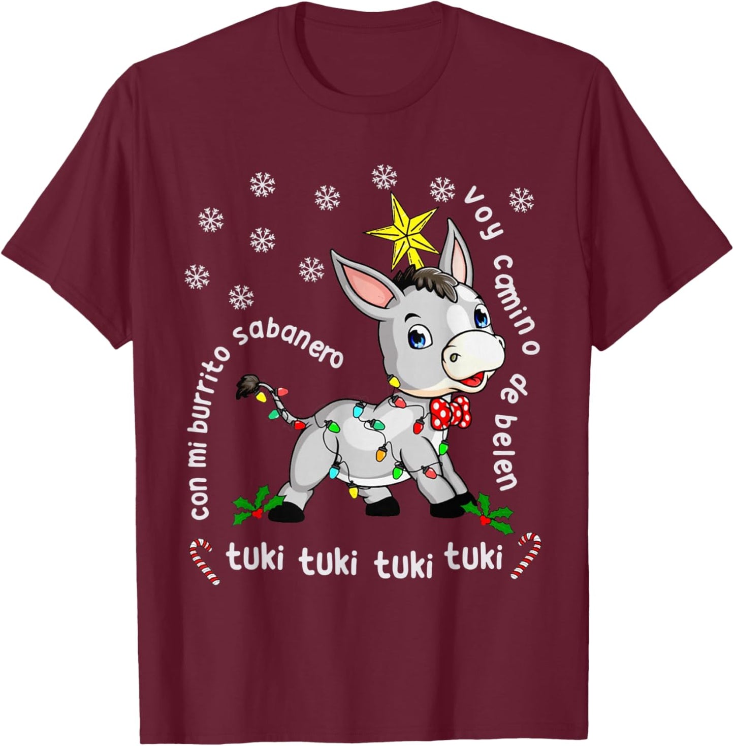 Mi Burrito Sabanero Mexican Tuki Tuki Donkey Latino Xmas T-Shirt - T-Shirt | Maroon