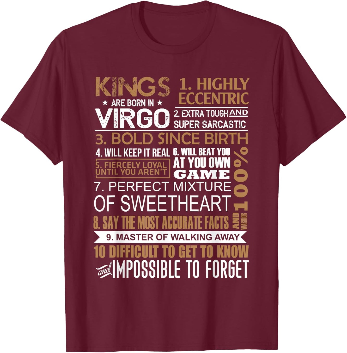 Kings Are Born In Virgo Birthday August September Gift Men T-Shirt - T-Shirt | Maroon