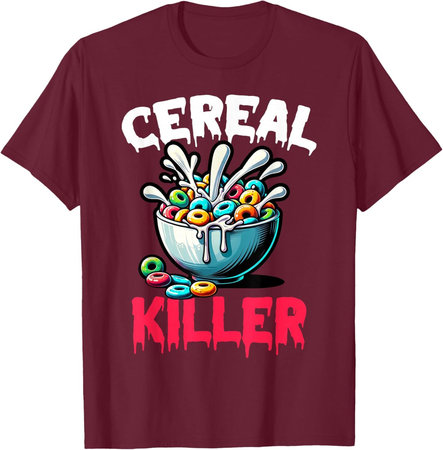 Cereal Killer Funny Adult Humor Print T-Shirt - T-Shirt | Maroon