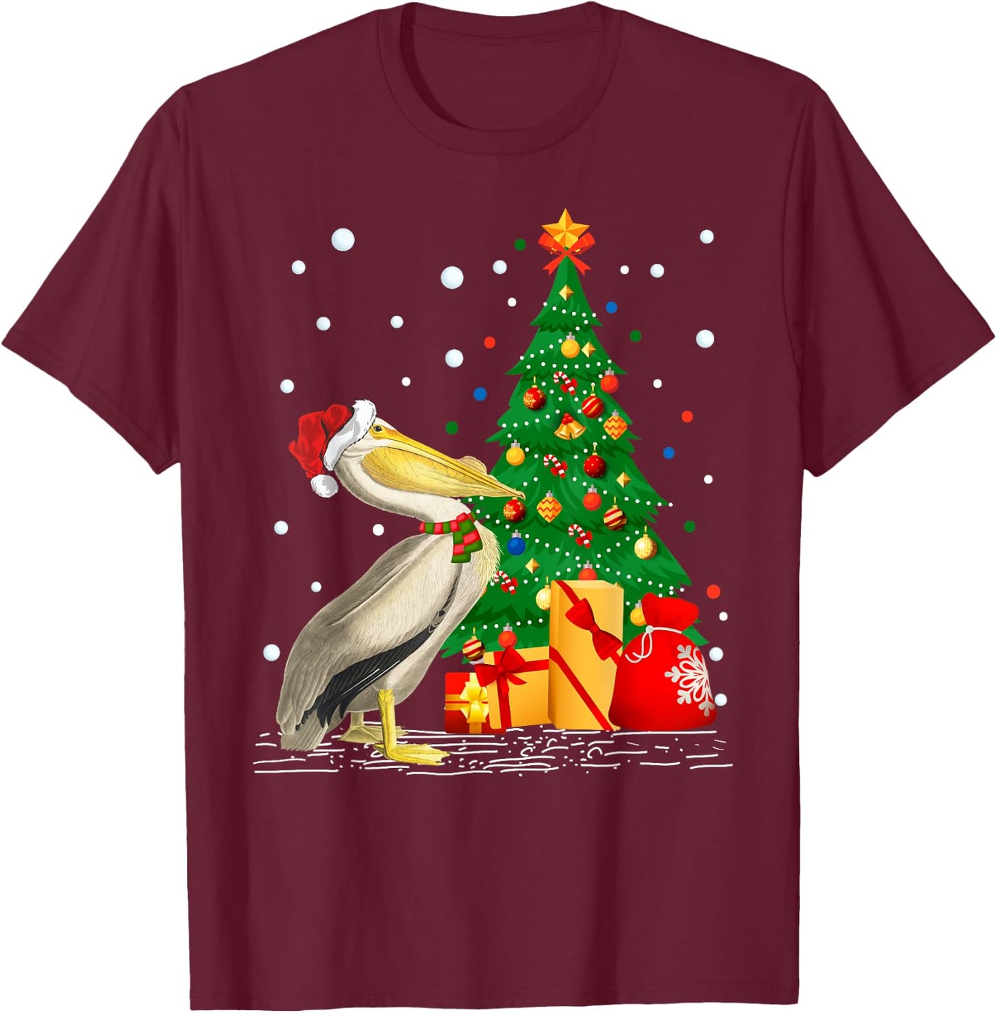 Funny Pelican Lover Gift Santa Hat Pelican Christmas T-Shirt - T-Shirt | Maroon