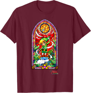 The Legend of Zelda The Wind Waker Link Stained Glass T-Shirt - T-Shirt | Maroon
