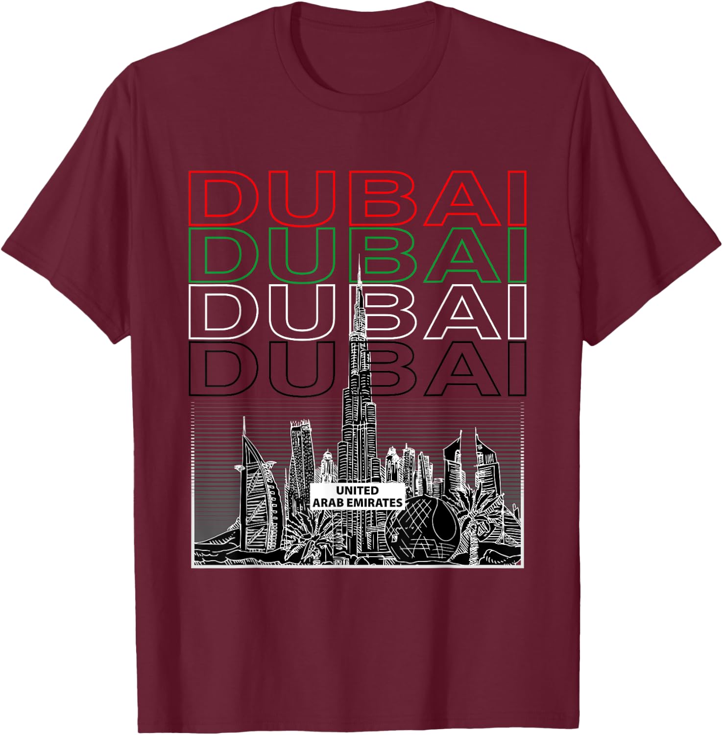 Dubai City Skyline Arab Emirates Vacation Matching Outfit T-Shirt - T-Shirt | Maroon