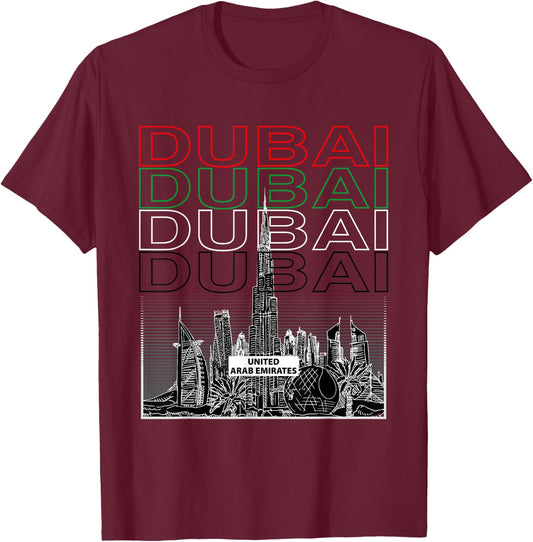 Dubai City Skyline Arab Emirates Vacation Matching Outfit T-Shirt - T-Shirt | Maroon