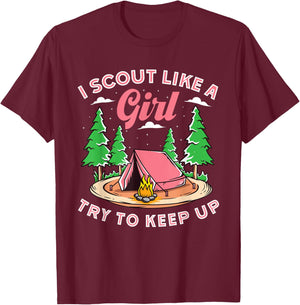I Scout Like A Girl Try To Keep Up, Scouting Retro T-Shirt - T-Shirt | Maroon