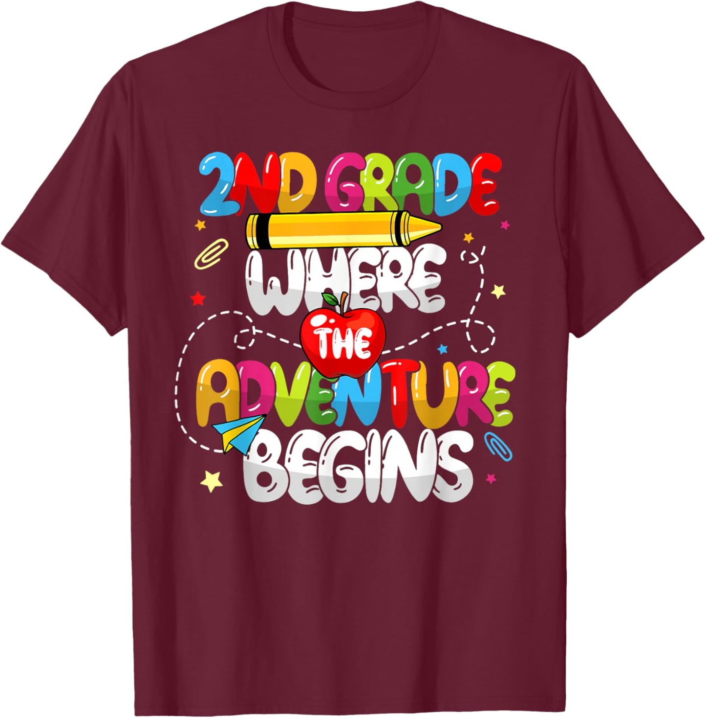 2nd Grade Where The Adventure Begins Back To School Teacher T-Shirt - T-Shirt | Maroon