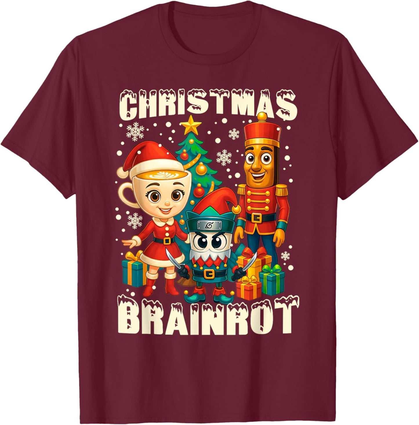 Funny Christmas Italian Brain Rot Italian Brainrot Boy Kids T-Shirt - T-Shirt | Maroon