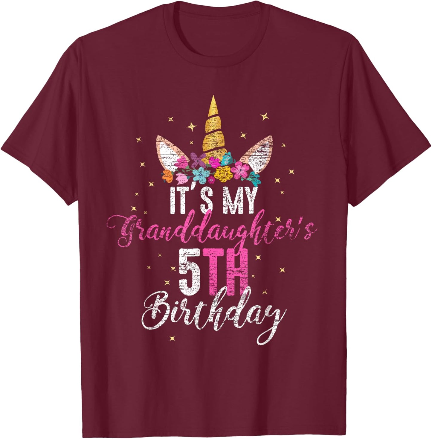 Its My Granddaughters 5th Birthay Girl Unicorn Birthday T-Shirt - T-Shirt | Maroon