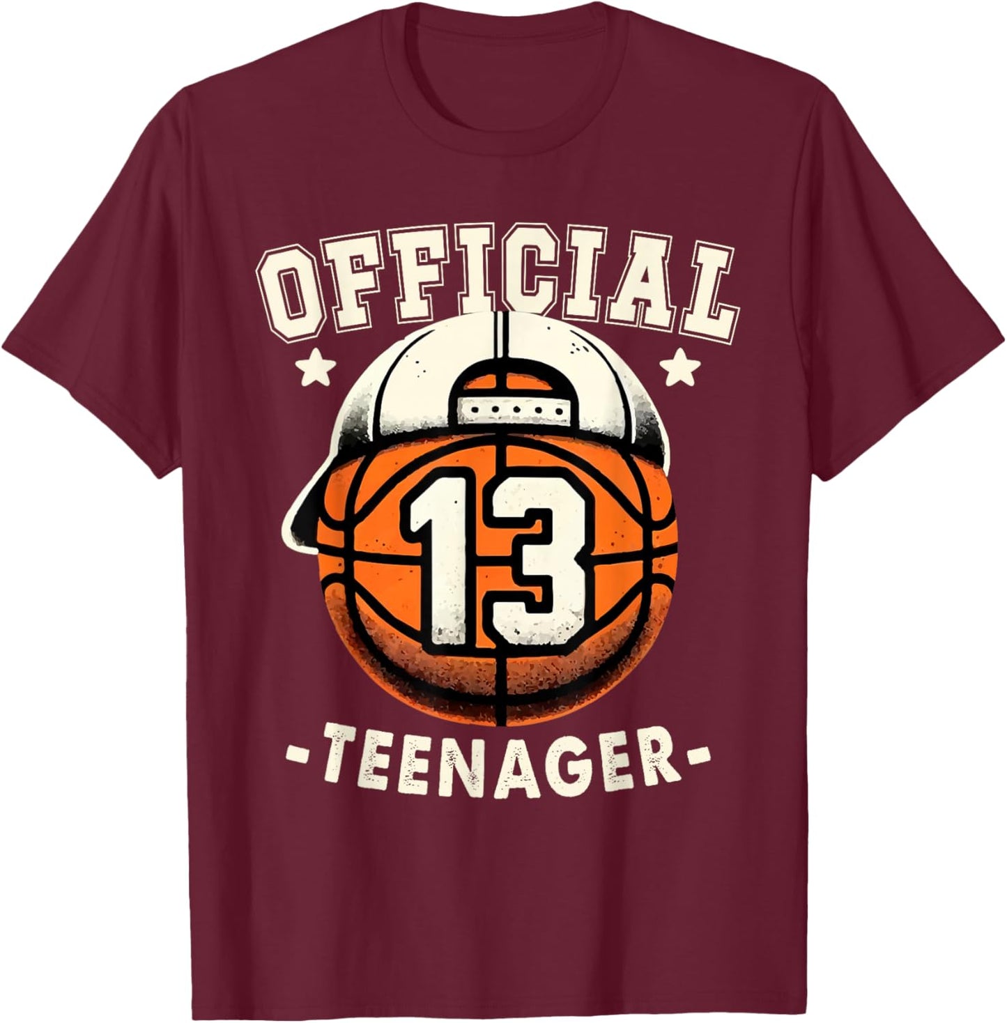 Official Teenager 13th Birthday 13 Year Boy Basketball Bday T-Shirt - T-Shirt | Maroon