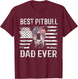 Funny Best Pitbull Dad Ever American Flag 4th Of July T-Shirt - T-Shirt | Maroon