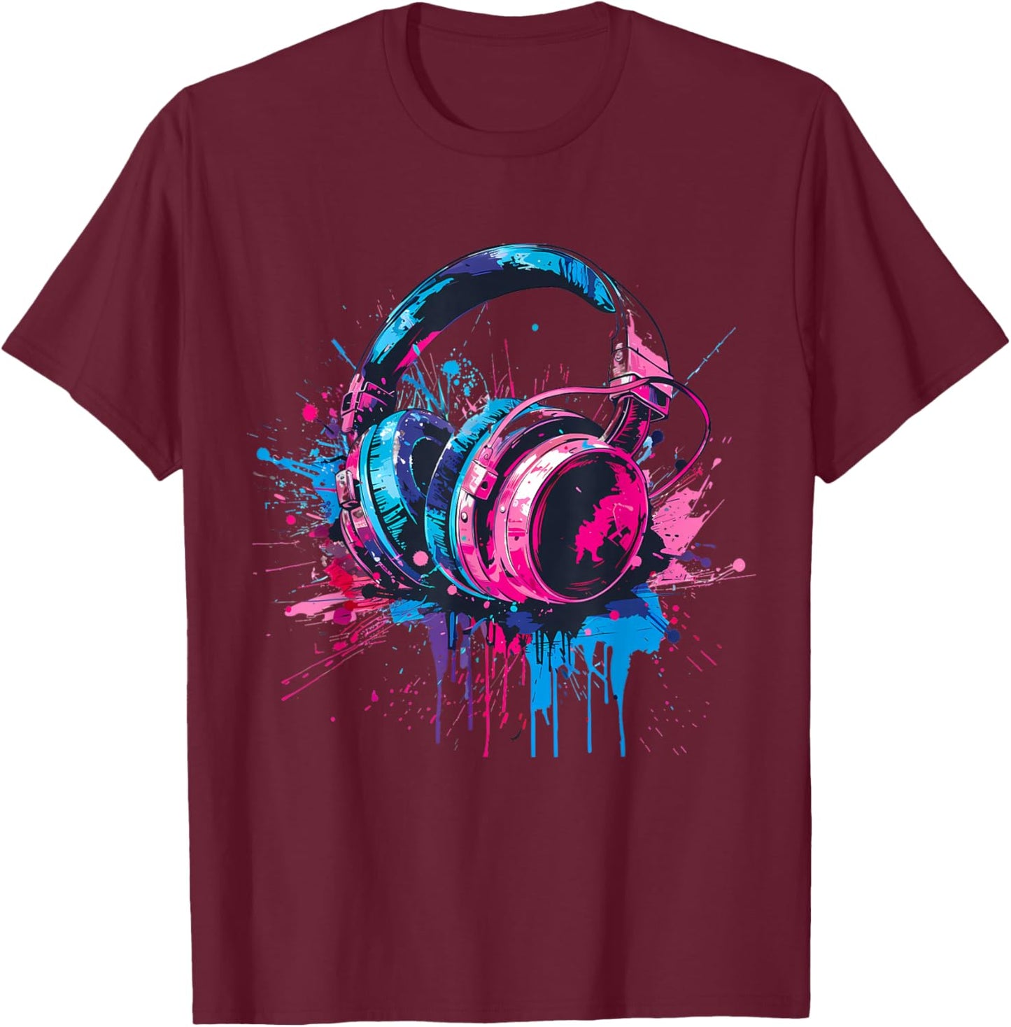 Headphones Music DJ Splash Music Lover Music Headphones EDM T-Shirt - T-Shirt | Maroon