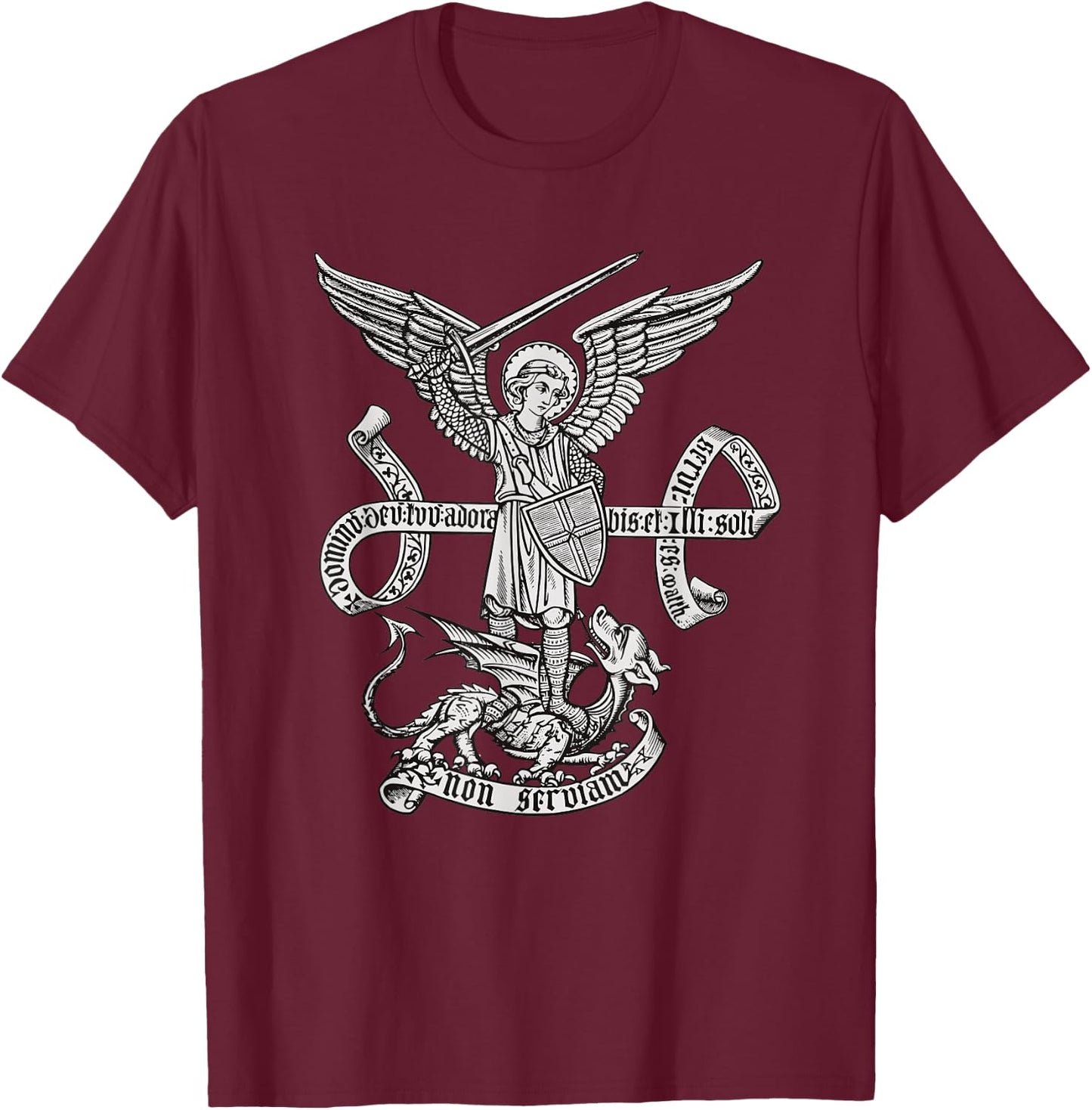 St Michael Archangel Catholic Angel defend us T-Shirt - T-Shirt | Maroon
