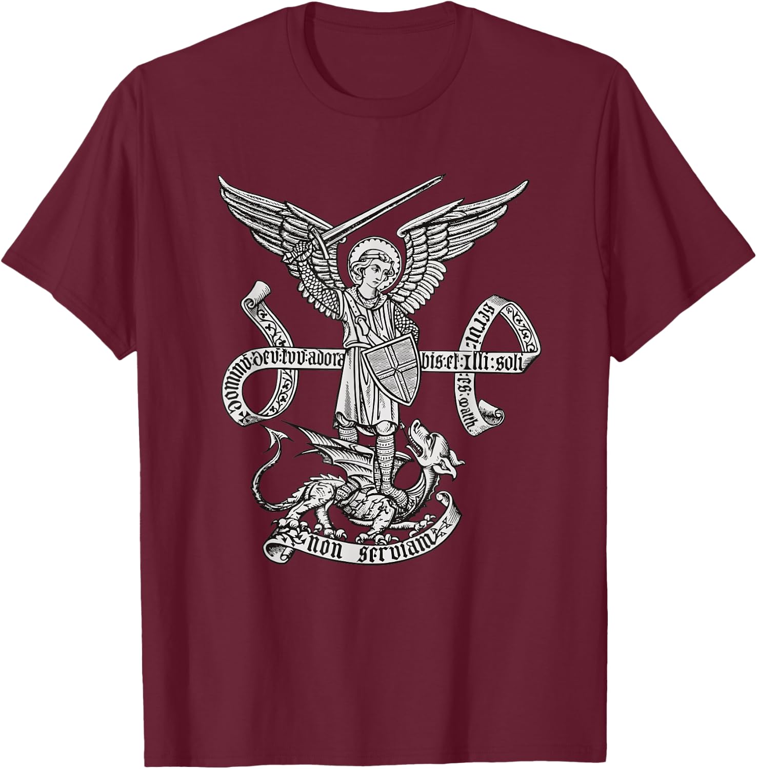 St Michael Archangel Catholic Angel defend us T-Shirt - T-Shirt | Maroon