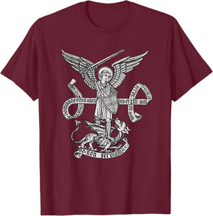 St Michael Archangel Catholic Angel defend us T-Shirt - T-Shirt | Maroon