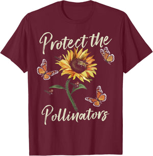 Cool Protect Pollinators Save the bees Sunflower T T-Shirt - T-Shirt | Maroon