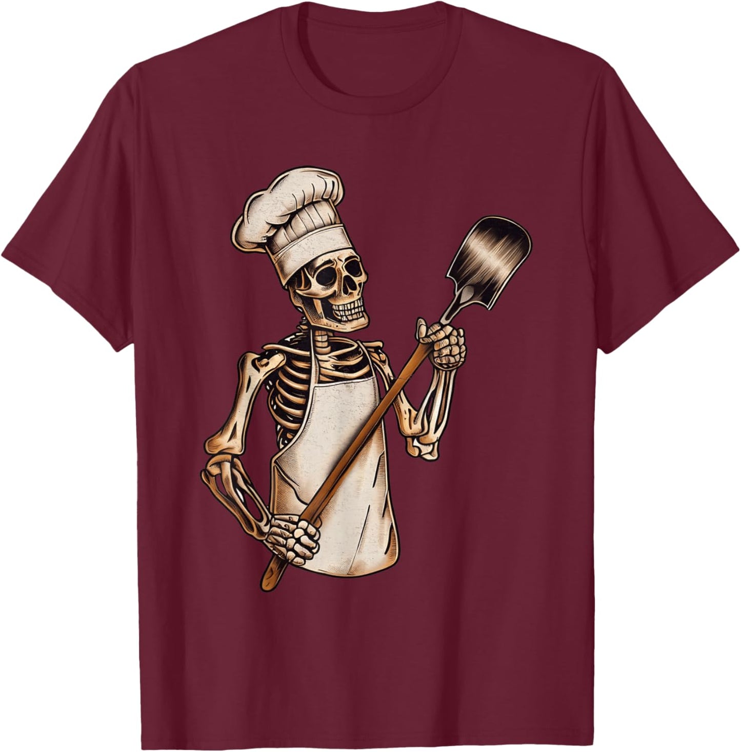Skeleton Chef Cook Spooky Horror Halloween Costume Party T-Shirt - T-Shirt | Maroon
