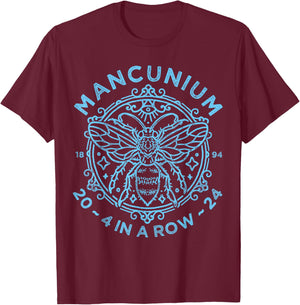 Mancunium, Four In A Row, Champions, City 2024 T-Shirt - T-Shirt | Maroon