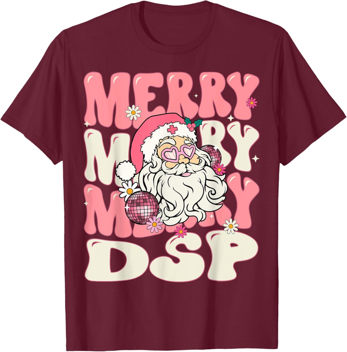 Merry DSP Christmas Retro Pink Direct Support Professional T-Shirt - T-Shirt | Maroon